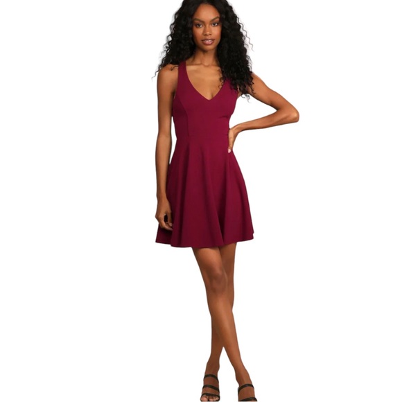 Lulus Dresses & Skirts - Lulu’s | Katrina Burgundy Strappy Backless Skater Dress